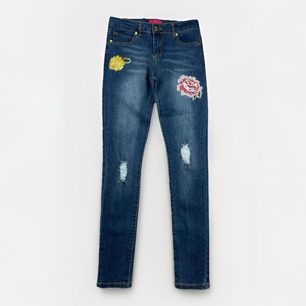Betsey Johnson Embroidered Floral Skinny Jeans Distressed Women’s Size 14
